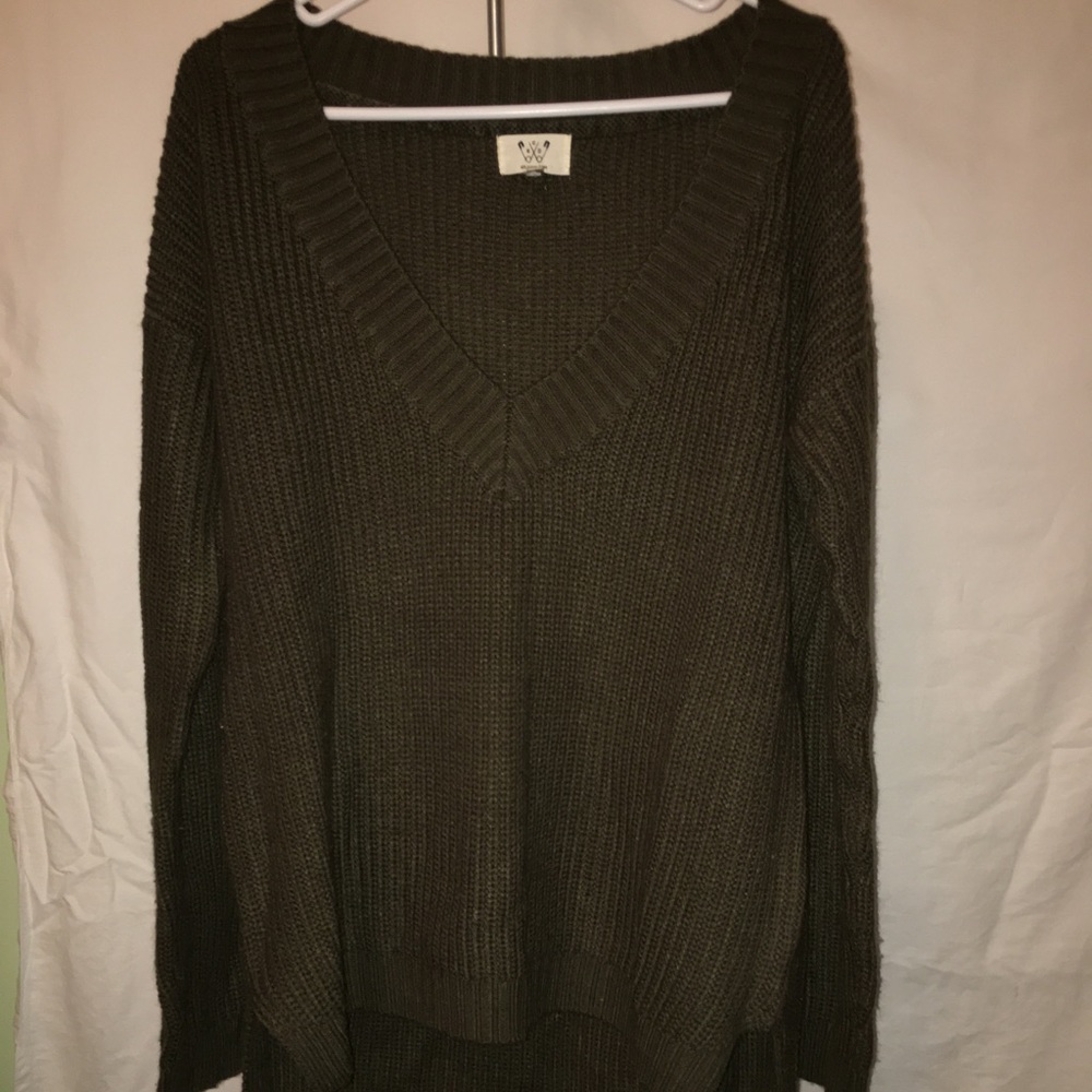 Olive Green Oversized V Neck Sweater